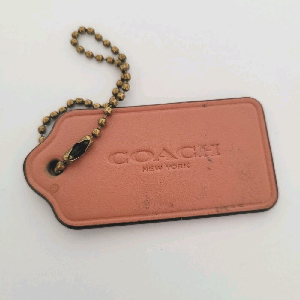 Coach Hang Tag Replacement Pink Brown Leather Bag Charm Keychain Large 2,5" Fob